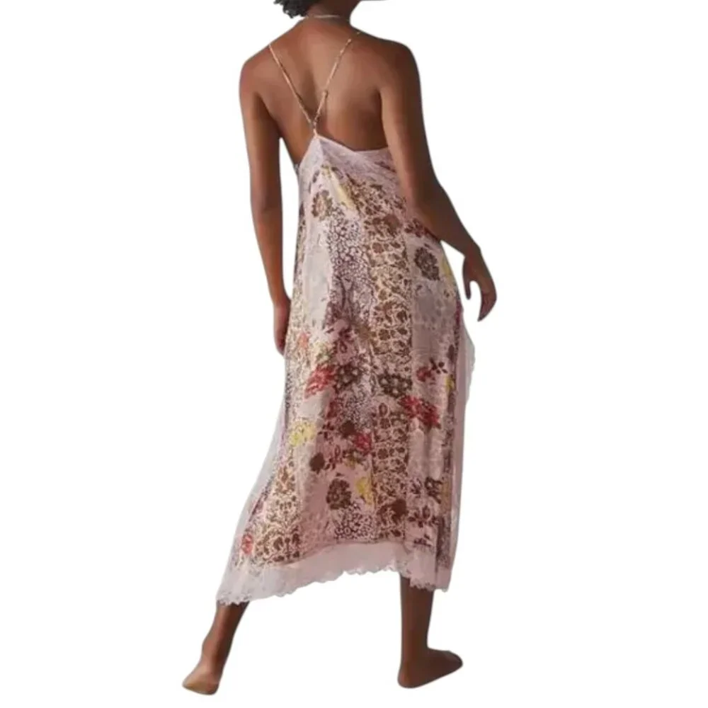 Free People Women's Pink Combo Sleeveless Right Now Midi Slip Dress I Size: XL - Picture 2 of 10